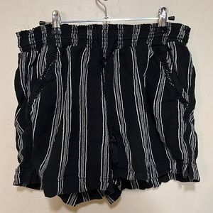 Black and White Striped Linen Shorts